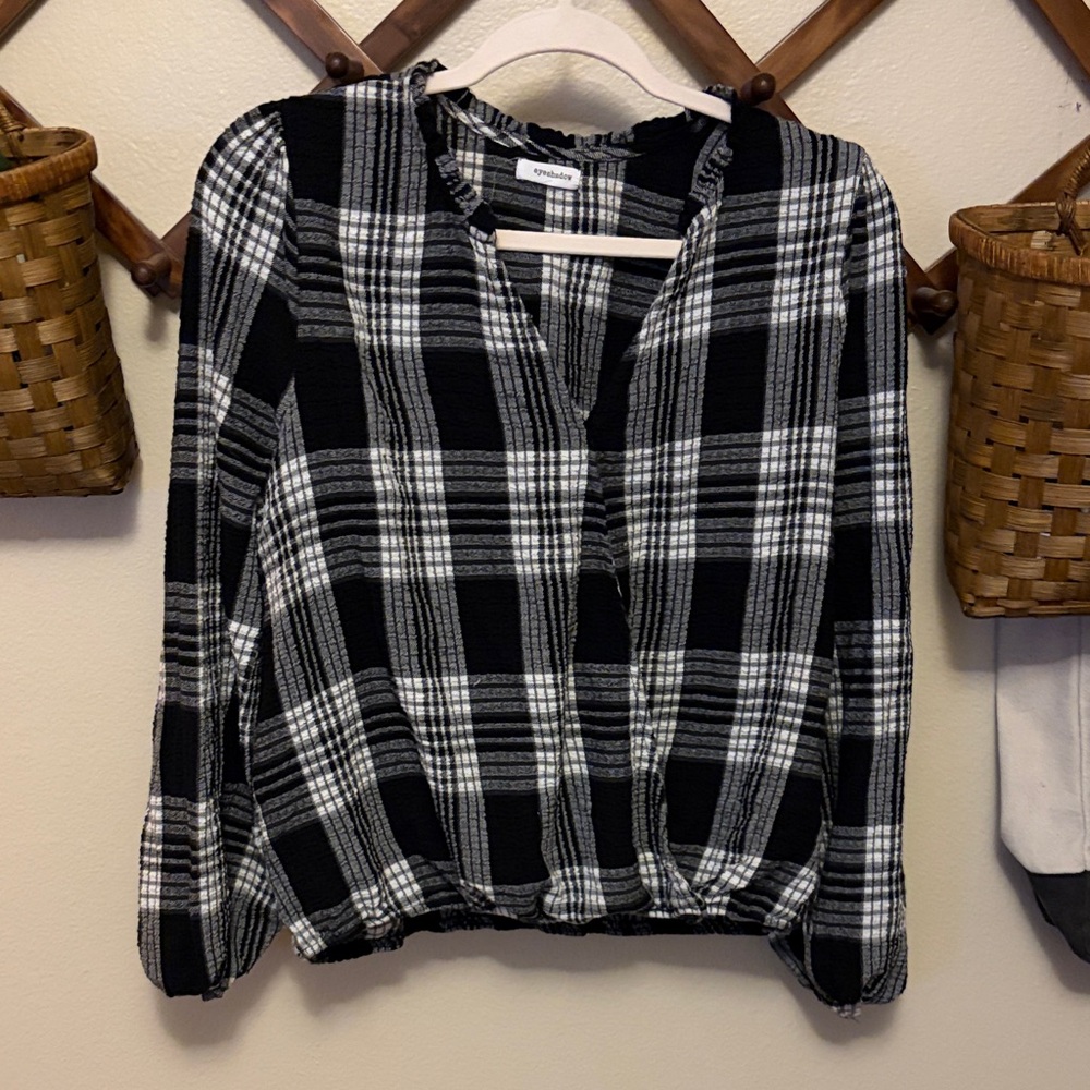 Eyeshadow Black and White Plaid Blouse